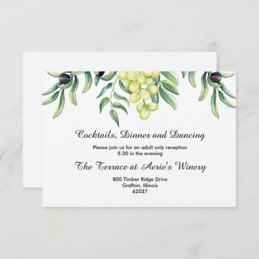 Olive Branch Grape Wedding Reception Kaart (Voorkant / Achterkant)