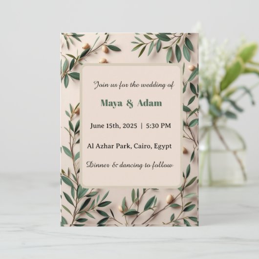  Olive Branch Greenery Botanical wedding Kaart (Staand voorkant)