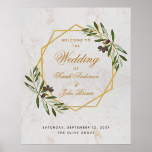Olive Branch Greenery Gold Wedding Welkomstteken Poster