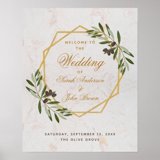 Olive Branch Greenery Gold Wedding Welkomstteken Poster (Voorkant)