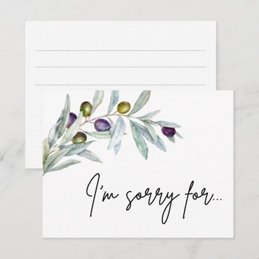 Olive Branch Het spijt me Handwrite de verontschul Notitiekaartje (Voorkant / Achterkant)