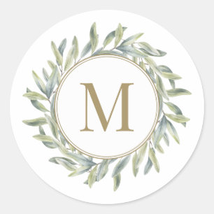 Olive Branch Laurel krans gepersonaliseerd monogra Ronde Sticker