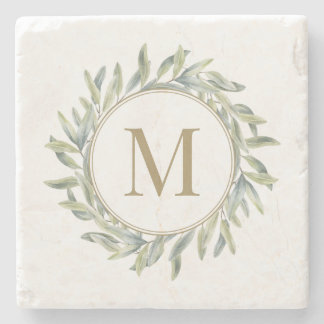 Olive Branch Laurel krans gepersonaliseerd monogra Stenen Onderzetter