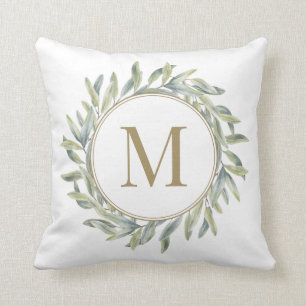 Olive Branch Laurel Wreatalised Monogram Kussen