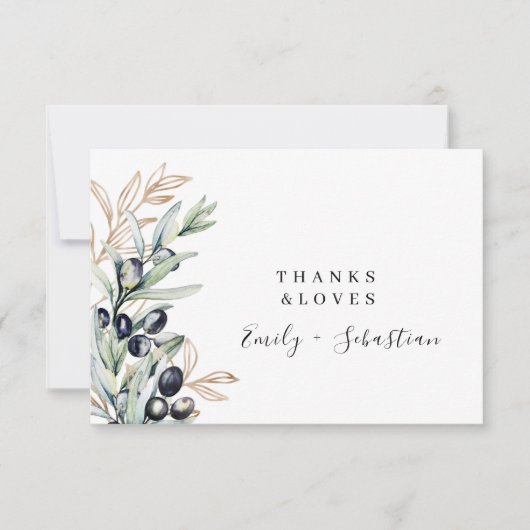 Olive Branch Modern Elegant Weddenschap Hartelijk  Bedankkaart (Voorkant)