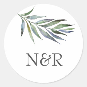 Olive Branch Monogram Bruiloft Envelop Seal Ronde Sticker