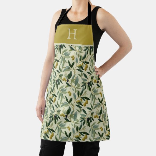 Olive Branch Monogram Initial All-Over Print Apron Schort (Insitu)
