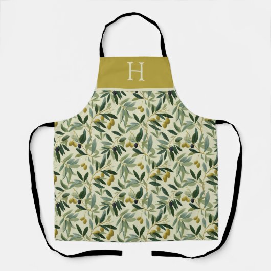 Olive Branch Monogram Initial All-Over Print Apron Schort (Voorkant)