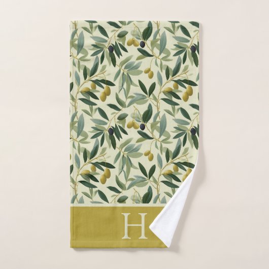 Olive Branch Monogram Initial Bad Handdoek (Handdoek)