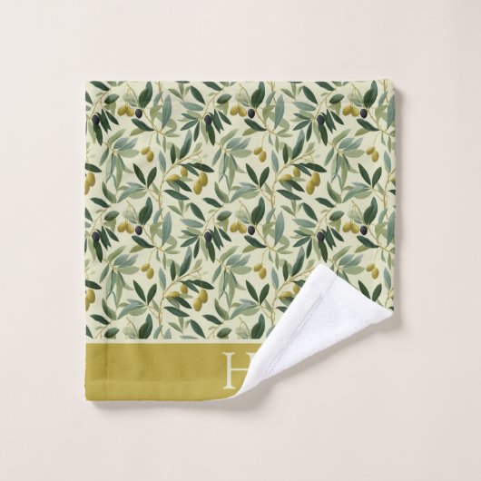 Olive Branch Monogram Initial Bad Handdoek (Wasdoekje)