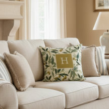 Olive Branch Monogram Initial Botanical