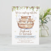 Olive Branch Noah's Ark Boys 1e verjaardag Kaart (Staand voorkant)