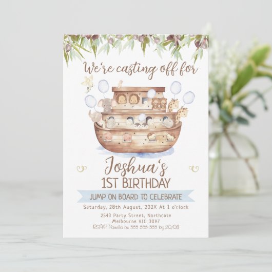 Olive Branch Noah's Ark Boys 1e verjaardag Kaart (Staand voorkant)