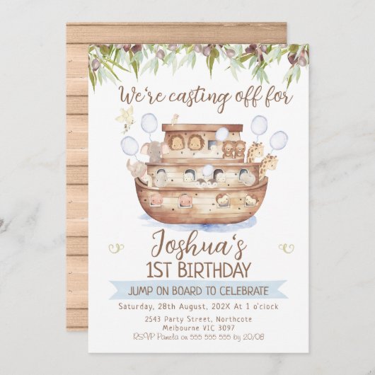 Olive Branch Noah's Ark Boys 1e verjaardag Kaart (Voorkant / Achterkant)