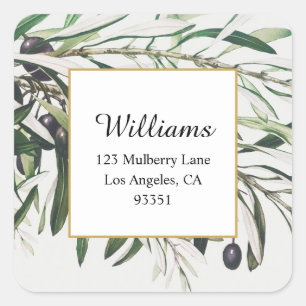 Olive Branch Return Address Square Sticker