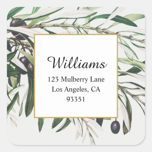 Olive Branch Return Address Square Sticker (Voorkant)