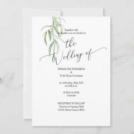 Olive Branch Sage Green Wedding Invitation Kaart (Voorkant)