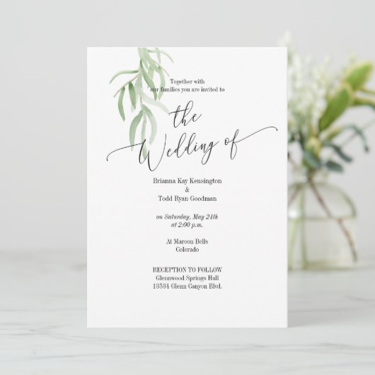 Olive Branch Sage Green Wedding Invitation Kaart (Staand voorkant)