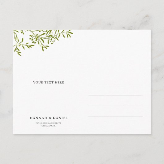 Olive Branch Save the Date ansichtkaart Aankondigingskaart (Achterkant)
