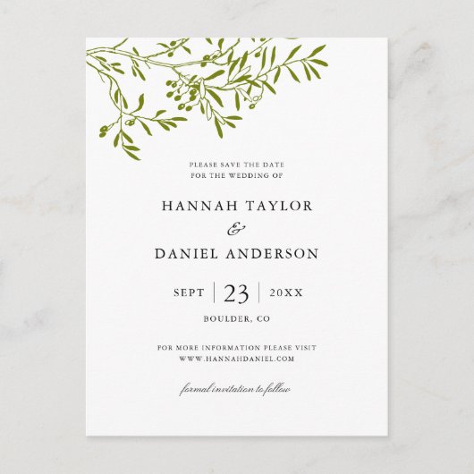 Olive Branch Save the Date ansichtkaart Aankondigingskaart (Voorkant)