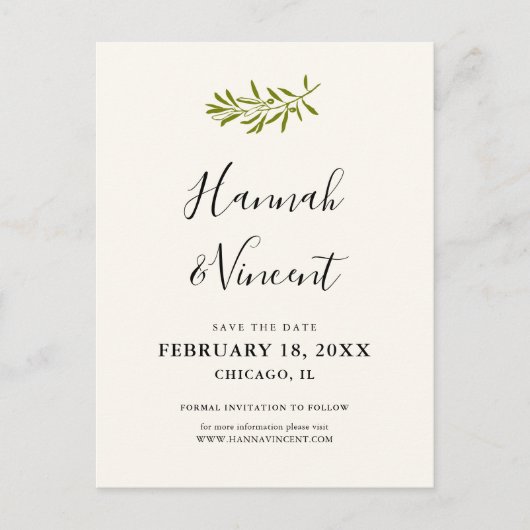 Olive Branch Save the Date Briefkaart | Ivory (Voorkant)