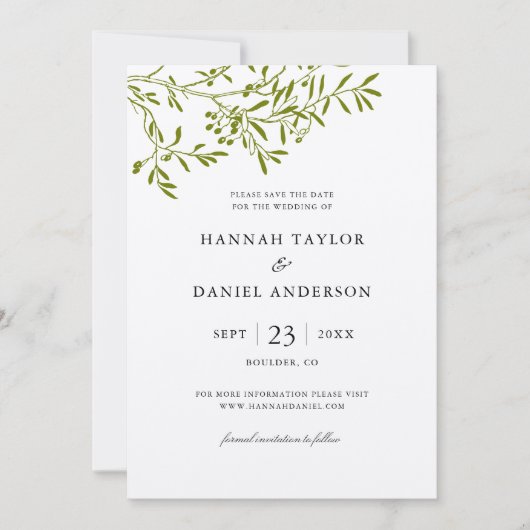 Olive Branch Save the Date kaart (Voorkant)