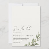 Olive Branch Save the Date Kaart | Elegant Groen B (Voorkant)