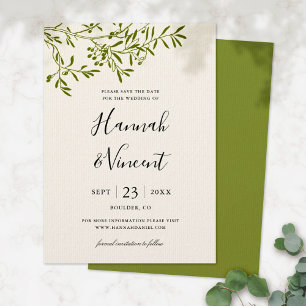 Olive Branch Save the Date Kaart   Ivoorkleurig