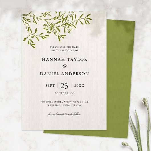Olive Branch Save the Date kaart | Ivoorkleurig