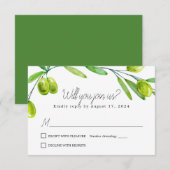 Olive Branch Script Klassieke Reactiekaart RSVP Kaartje (Voorkant / Achterkant)