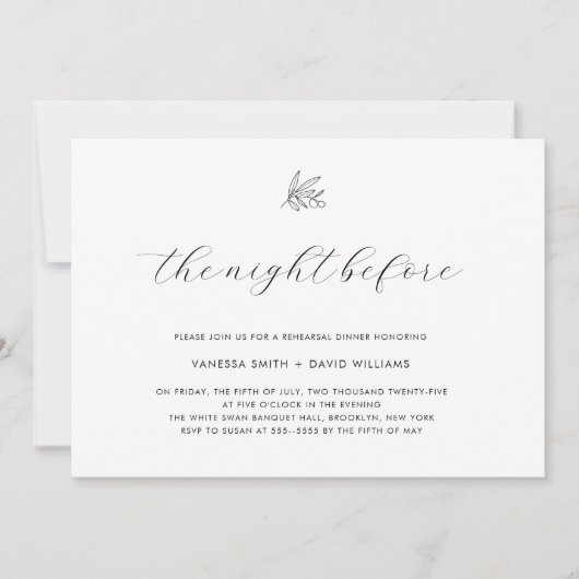 Olive Branch Script Rehearsal Dinner Invitation Kaart (Voorkant)
