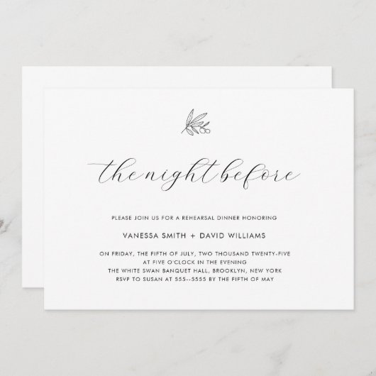 Olive Branch Script Rehearsal Dinner Invitation Kaart (Voorkant / Achterkant)