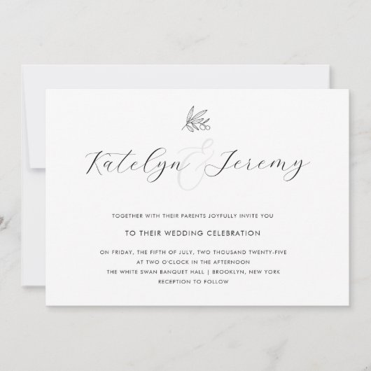 Olive Branch Script Wedding Invitation Kaart (Voorkant)