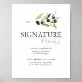 Olive Branch Signature Drinks Wedding Sign Poster (Voorkant)