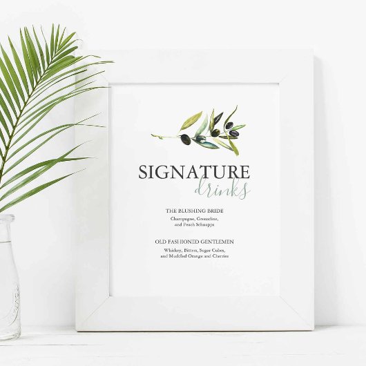 Olive Branch Signature Drinks Wedding Sign Poster