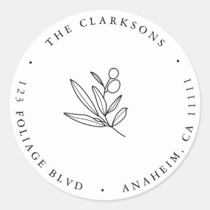 Olive Branch Simple Round Return-adreslabel Ronde Sticker