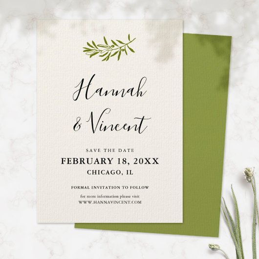 Olive Branch sla de datumkaart op | Ivory Save The Date