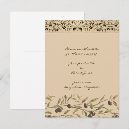 Olive Branch Toscane Sla de datum op Aankondigingskaart (Voorkant / Achterkant)