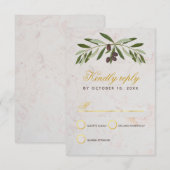 Olive Branch Trouw Elegant Script Nep Goud Folie RSVP Kaartje (Voorkant / Achterkant)