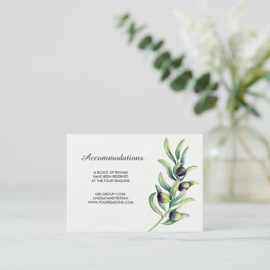 Olive Branch Vineyard Wedding Accommodation Card Informatiekaartje (Staand voorkant)