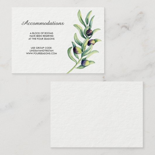 Olive Branch Vineyard Wedding Accommodation Card Informatiekaartje (Voorkant / Achterkant)