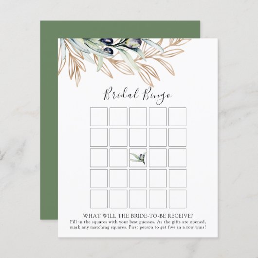 Olive Branch Vrijgezellenfeest Bingo Game Kaart (Voorkant / Achterkant)