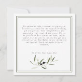 Olive Branch Watercolor Elegant Minimalist Wedding Bedankkaart (Achterkant)