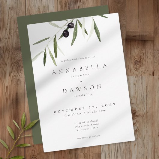 Olive Branch Watercolor Elegant Minimalist Wedding Kaart