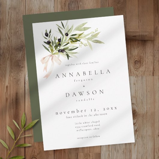 Olive Branch Watercolor Elegant Minimalist Wedding Kaart