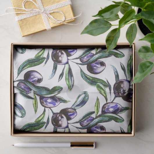 Olive Branch Watercolor Pattern  Tissuepapier (Geschenk)