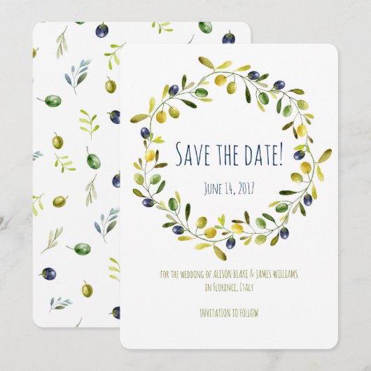 Olive Branch waterverf bewaart de datumkaart Save The Date (Voorkant / Achterkant)