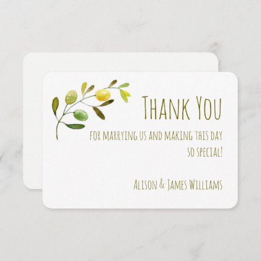 Olive Branch waterverf bruiloft dank u kaart (Voorkant / Achterkant)