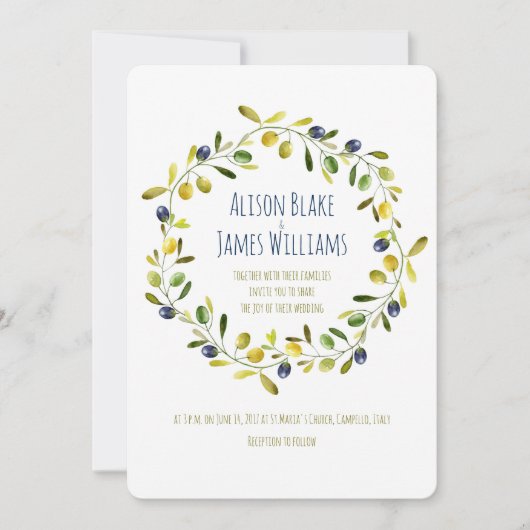 Olive Branch waterverf bruiloft uitnodigingskaart Kaart (Voorkant)