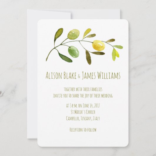 Olive Branch waterverf bruiloft uitnodigingskaart Kaart (Voorkant)
